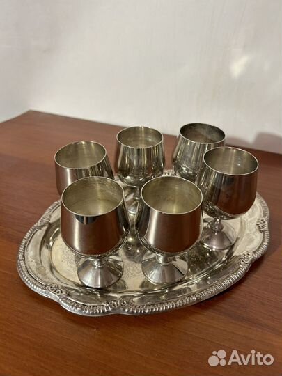 Набор из 6 стопок и подноса,мельхиор, СССР