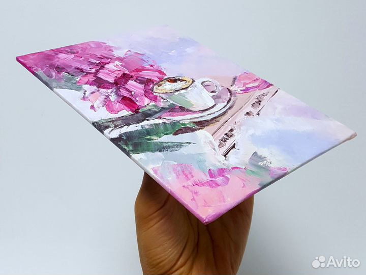 Картина маслом с цветами на холсте Завтрак и Пионы