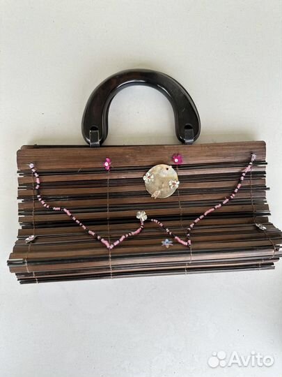 Сумка деревянная соломенная