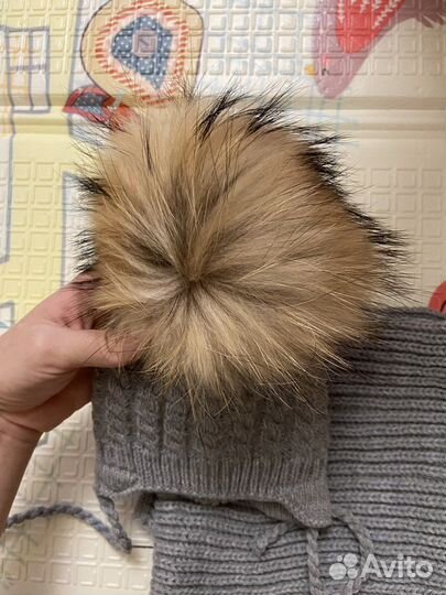 Вязаная шапка с помпоном и шарф (новорожденным)