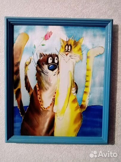 Картина на шёлке коты 