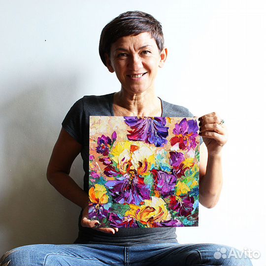 Картина цветы маслом на холсте Ирисы