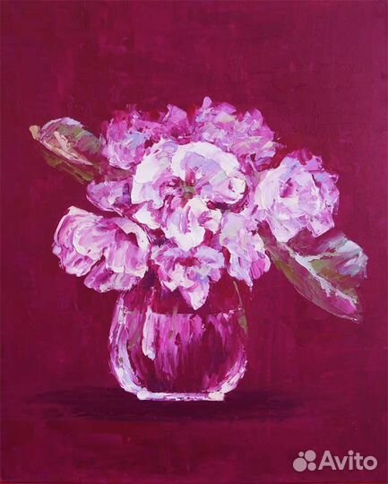 Букетик белых цветов. Картина мастихином. Масло