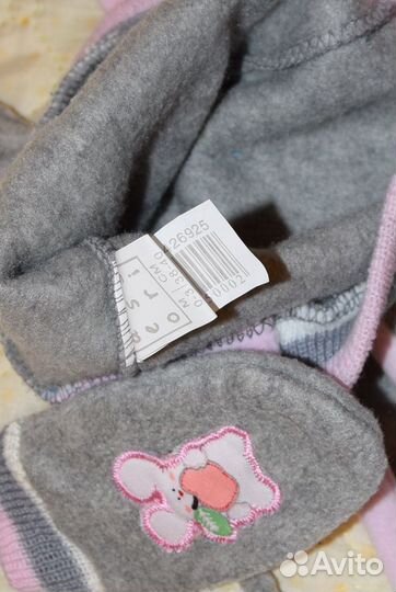 Шапка шарф варежки новые 38-40см, 0-3 мес Италия