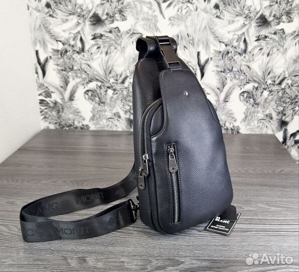 Мужская кожаная сумка слинг Montblanc lux новая