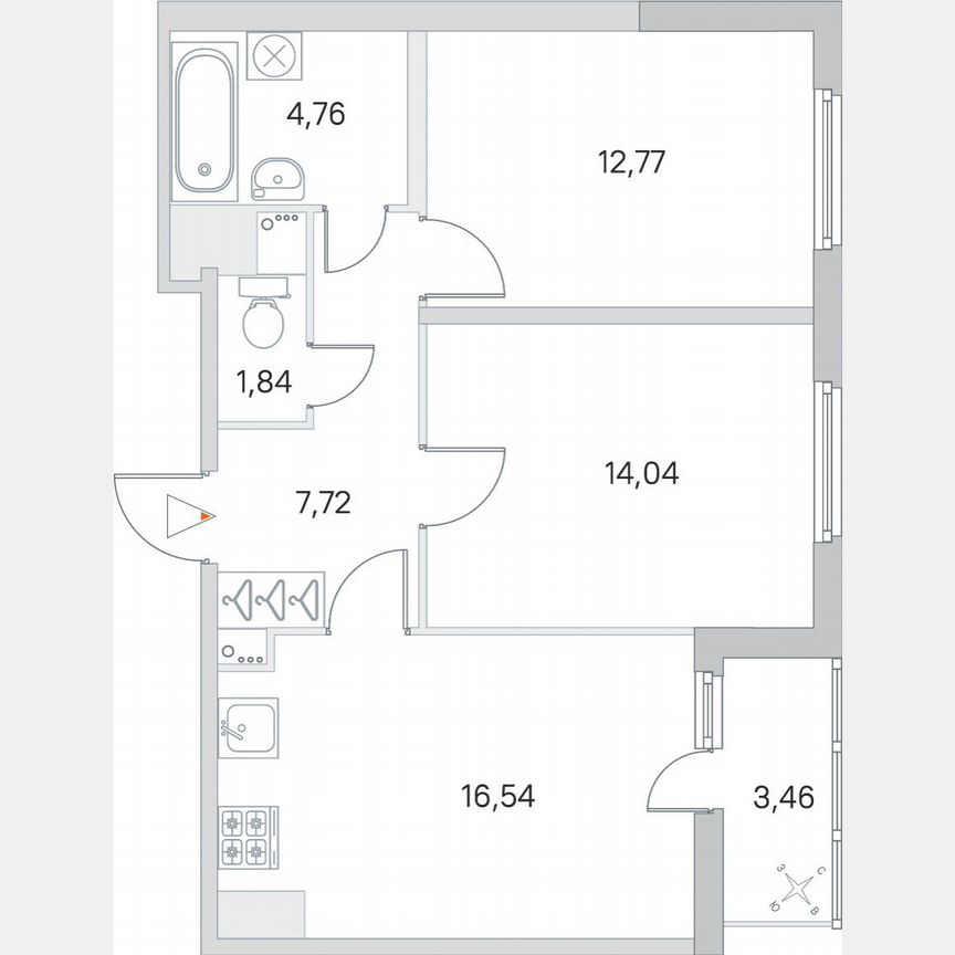 2-к. квартира, 59,4 м², 2/8 эт.