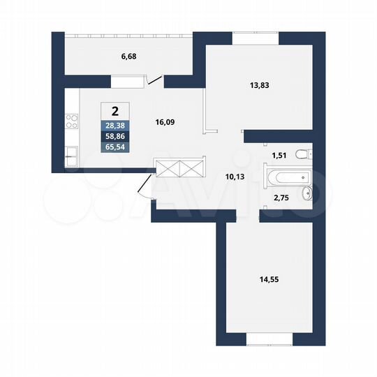 2-к. квартира, 58,9 м², 9/10 эт.