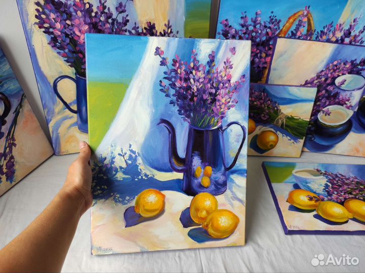 Картина маслом на холсте натюрморт лаванда
