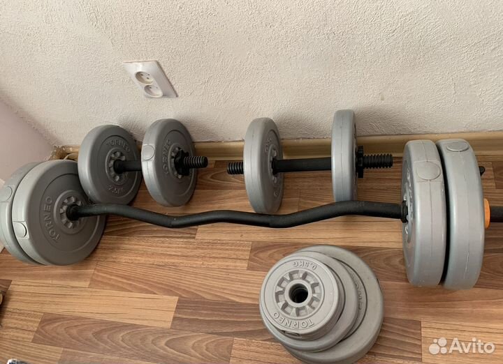 Набор штанга, гантели и скамья для пресса