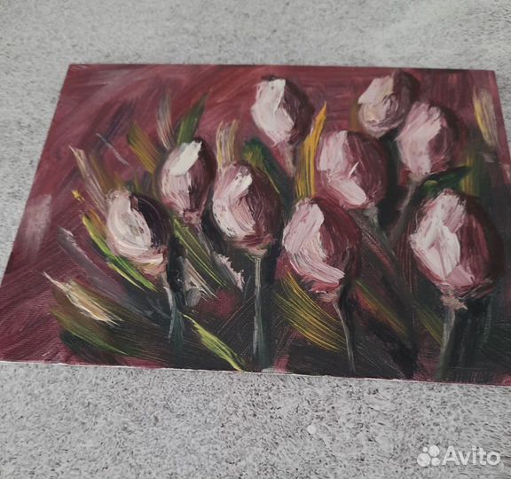Картина пионы маслом Импасто 18 на 24 см