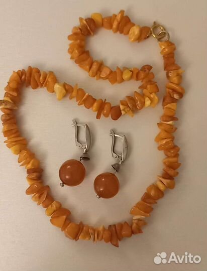 Бусы янтарь и серьги