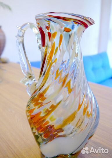 Кувшин из цветного стекла, банки б/у. Чайник новый
