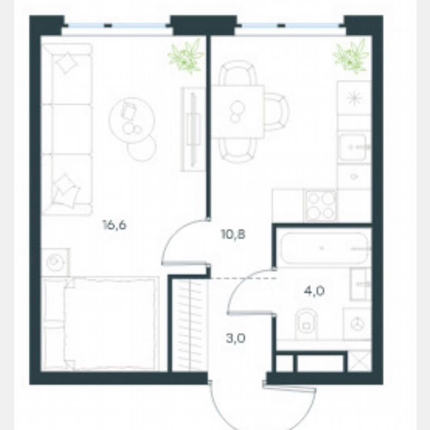 1-к. квартира, 34,4 м², 4/12 эт.