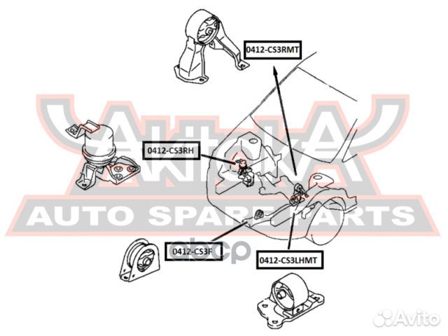 Подушка двигателя правая 0412CS3RH asva