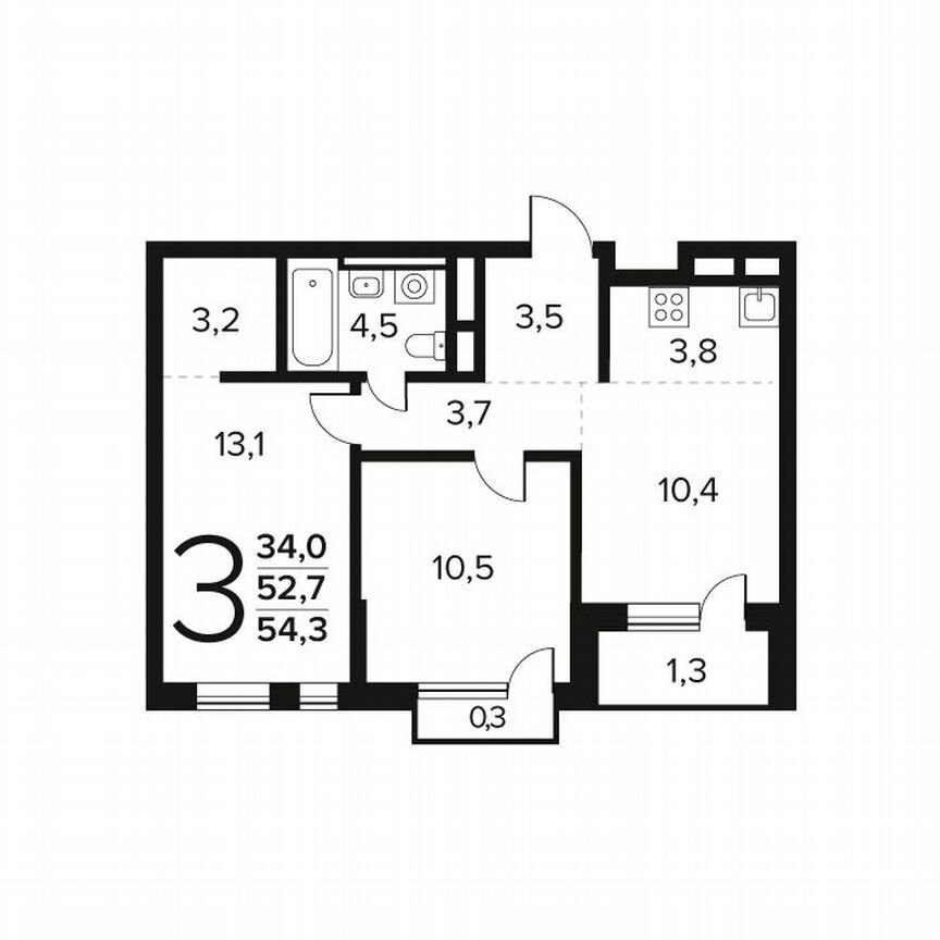 3-к. квартира, 54,3 м², 12/14 эт.