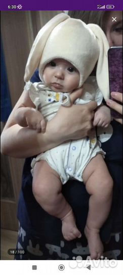 Детская шапка от 0-6 мес с ушками зайчика