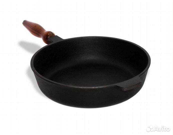 Чугунная сковорода 28х6 см дер.съем.ручка