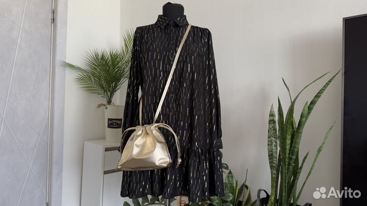 Черное платье женское 46 zara с длинным рукавом