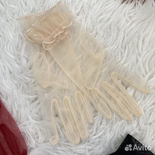 Перчатки шифоновые бежевые айвори красные