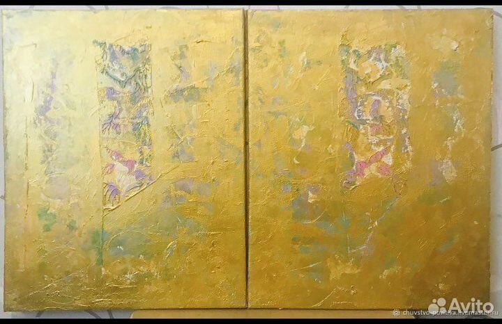 Картина золотая диптих под старину золотая 2 п