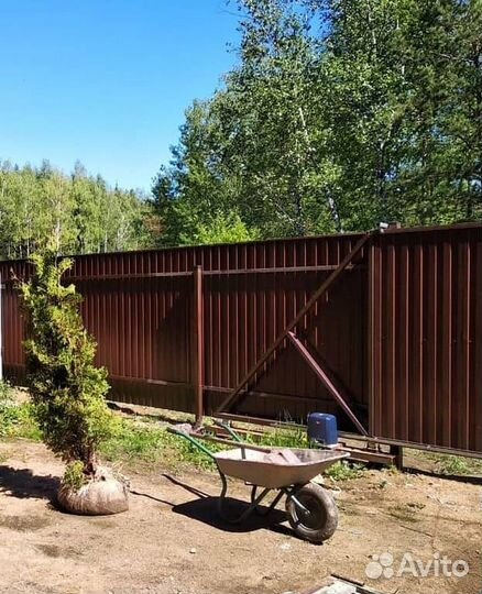 Забор с откатными воротами под ключ