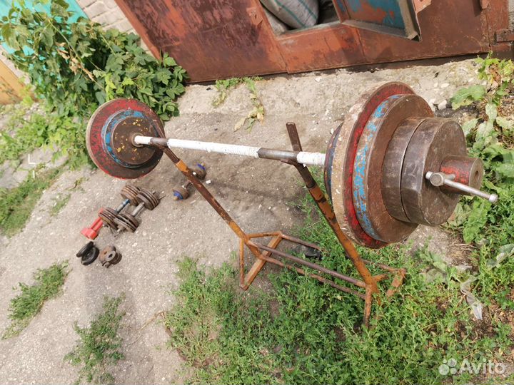 Штанга с блинами +стойка, гантели