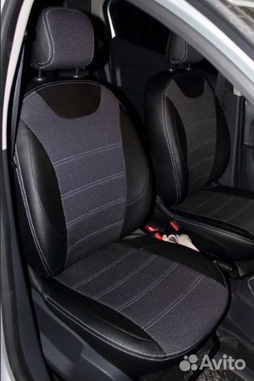 Авточехлы универсальные экокожа + жаккард