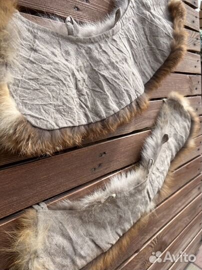 Меховой воротник лиса на льняном подкладе