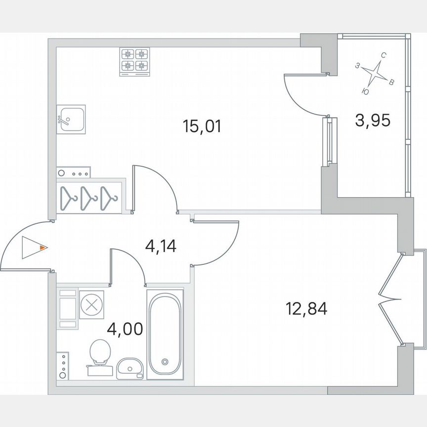 1-к. квартира, 38 м², 3/4 эт.