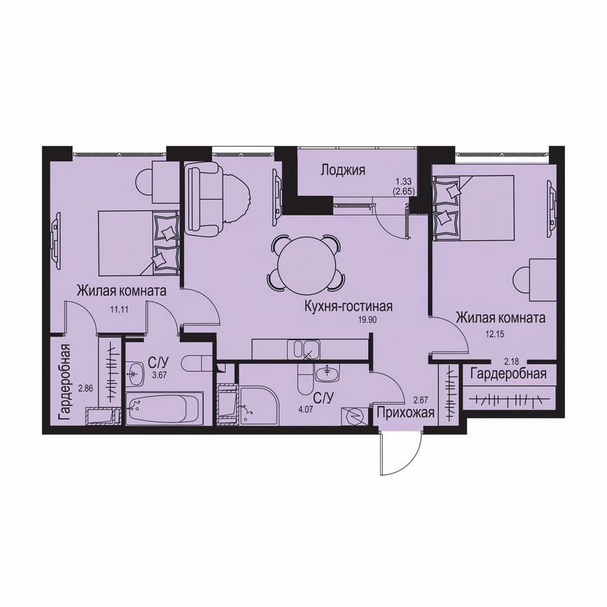 2-к. квартира, 59,9 м², 2/9 эт.