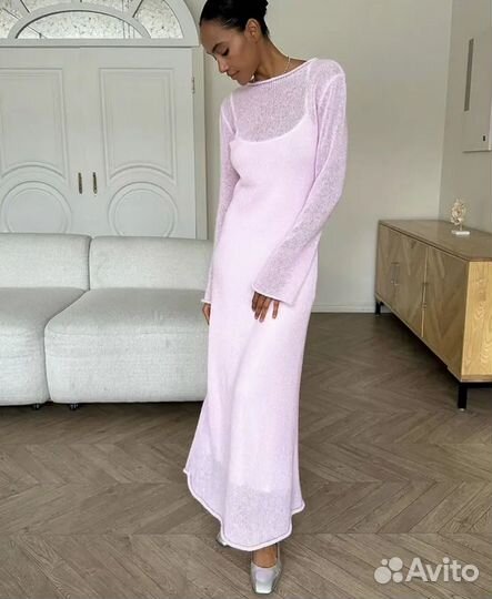 Платье паутинка макси розовое