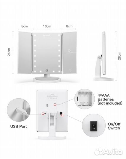 Зеркало с подсветкой настольное