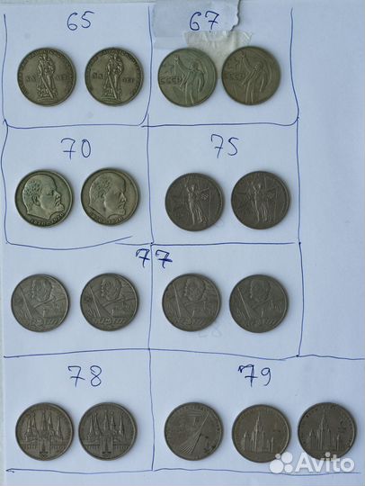Юбилейные монеты 1 рубль 1965-1991 г