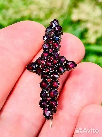 Брошь Стерлинг Антик Богемские гранат