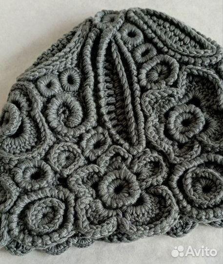 Шапка вязаная 100% шерсть ирландское кружево 54-56