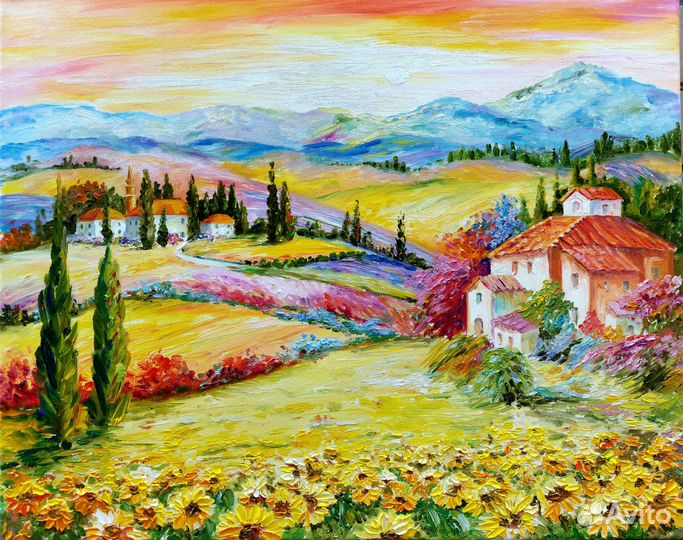 Картина Прованс Подсолнухи Лаванда маслом 40х50