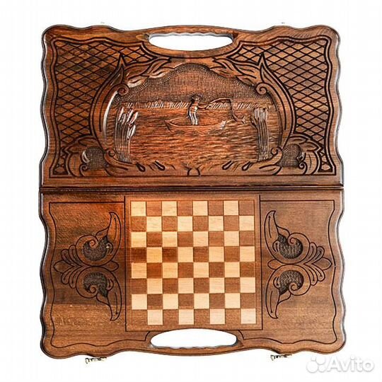 Нарды и шашки резные Удачная рыбалка 51 х 54 см бук Армения 62673