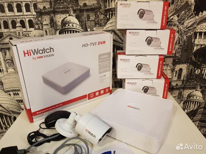 Комплект HD-TVI видеонаблюдения для улицы 4 камеры