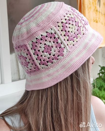 Панама женская вязаная кроше бабушкин квадрат