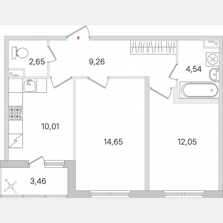 2-к. квартира, 54,9 м², 1/8 эт.