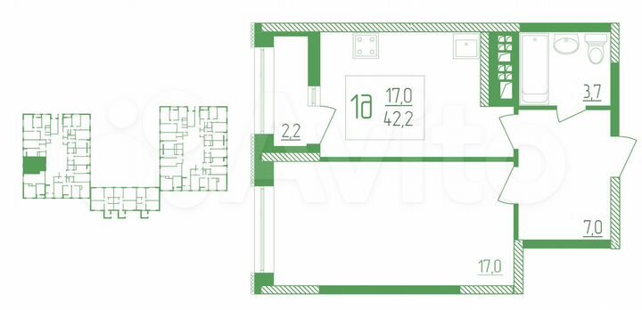 1-к. квартира, 42,2 м², 12/18 эт.