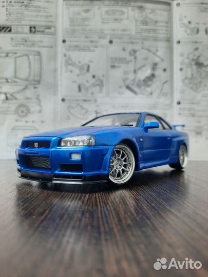 Модель 1/24 nissan skyline r34 gtr aoshima