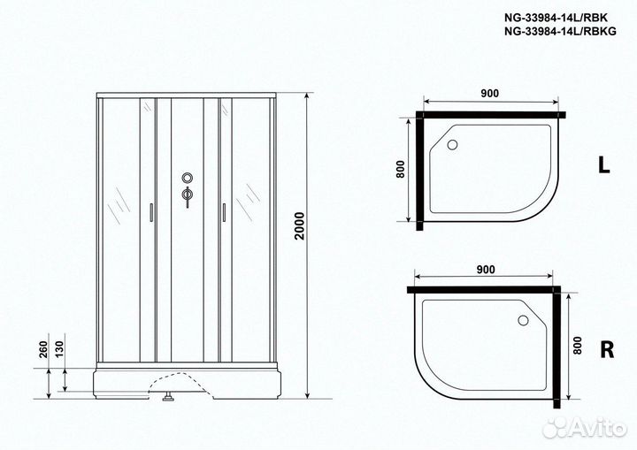 Душевая кабина NG-33984-14rbkg (900х800х2000)