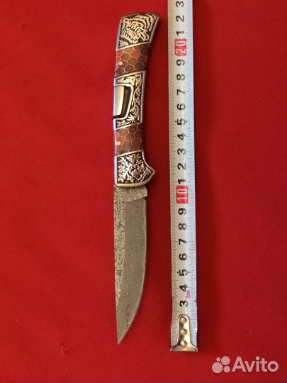 Нож, Дамасская сталь,накладки камень,светящиеся