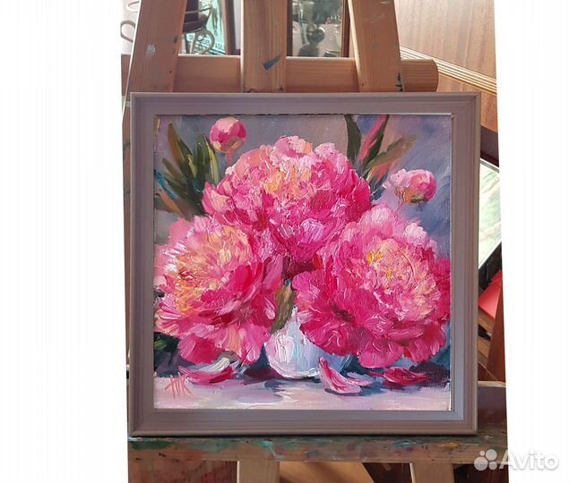 Картина букет цветов пионы маслом на холсте