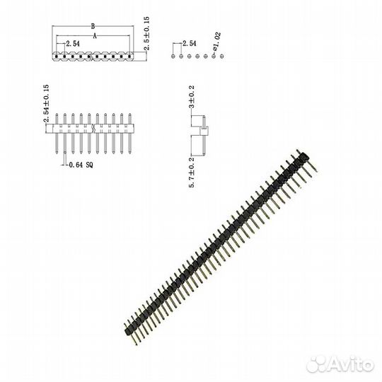 1 шт Разъем штыри и гнезда для плат PLS-40 шаг 2.5