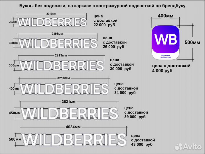 Рекламная вывеска wildberries (белая). Доставка