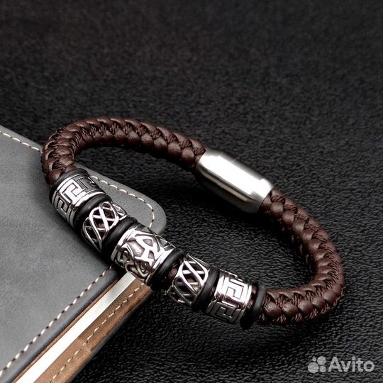 Мужской браслет кожаный на магните