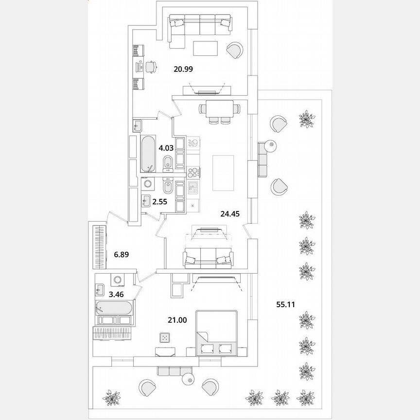 2-к. квартира, 99,9 м², 16/22 эт.