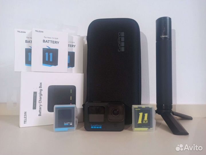 GoPro Hero 10 Black, трипод, аккумулятор